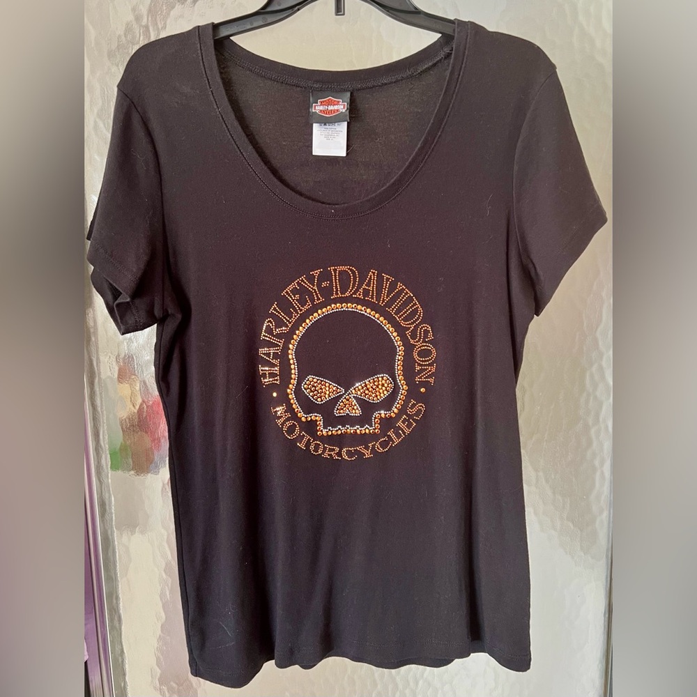 Halloween 🎃 Women's Harley Davidson Rhinestone T-shirt -XL